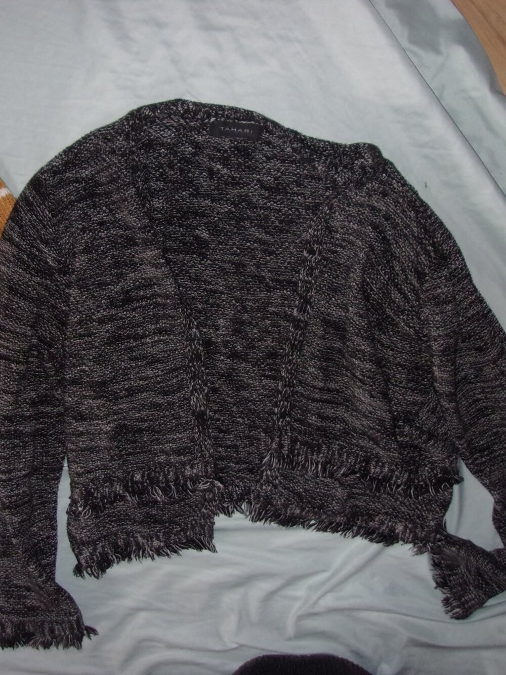 size small medium large open womens black white sweater coverup coat